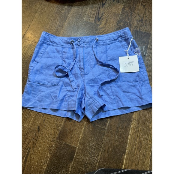 Sigrid Olsen Women's Light Blue 100% Linen Shorts Sz 8 3" Inseam Drawstring NWT - Picture 1 of 4